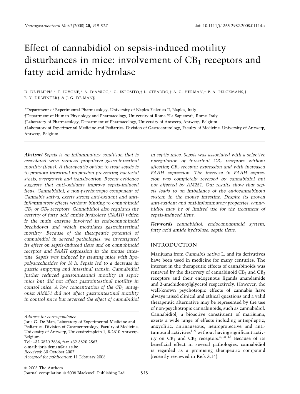 Involvement of CB1 Receptors and Fatty Acid Amide Hydrolase