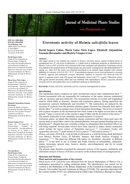 Uterotonic Activity of Heimia Salicifolia Leaves