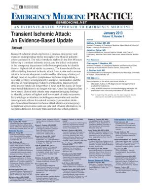 Transient Ischemic Attack: an Evidence-Based Update