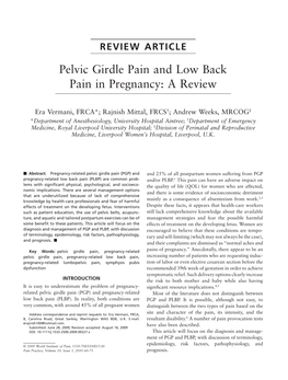 Pelvic Girdle Pain and Low Back Pain in Pregnancy: a Review