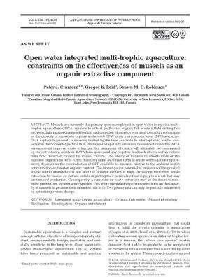 Open Water Integrated Multi-Trophic Aquaculture: Constraints on the Effectiveness of Mussels As an Organic Extractive Component