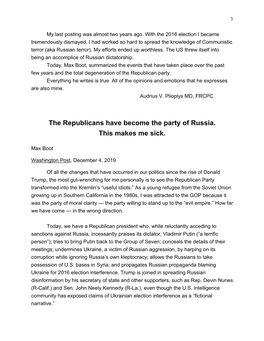The Republicans Have Become the Party of Russia. This Makes Me Sick