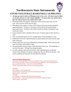 Northwestern State Intramurals COVID VOLLEYBALL/BASKETBALL GUIDELINES 1