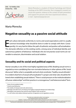 Negative Sexuality As a Passive Social Attitude