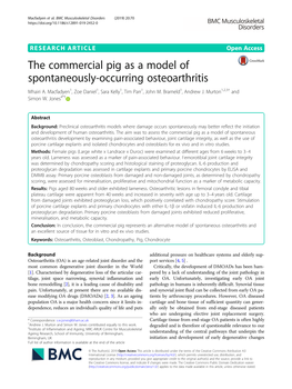 The Commercial Pig As a Model of Spontaneously-Occurring Osteoarthritis Mhairi A