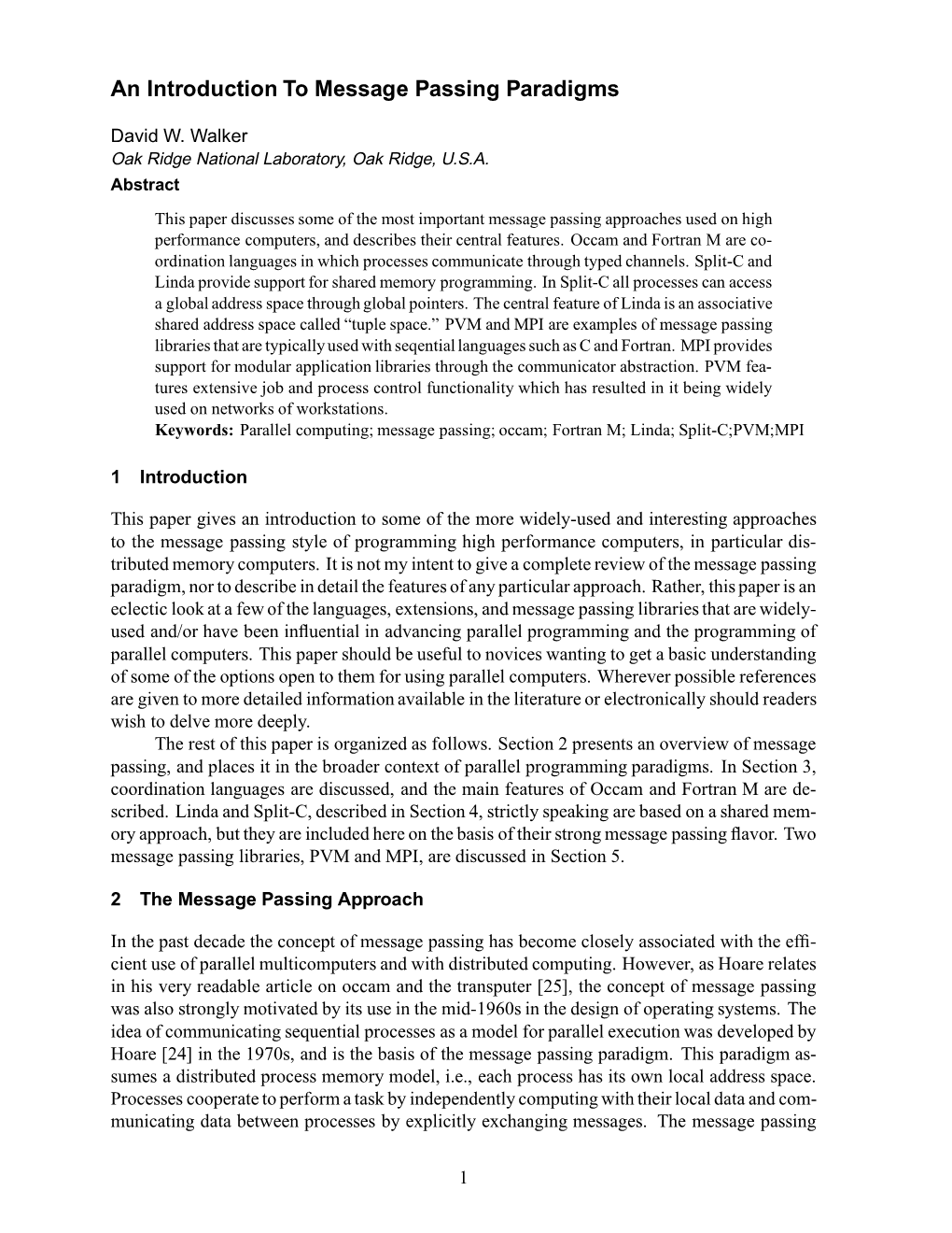 An Introduction to Message Passing Paradigms