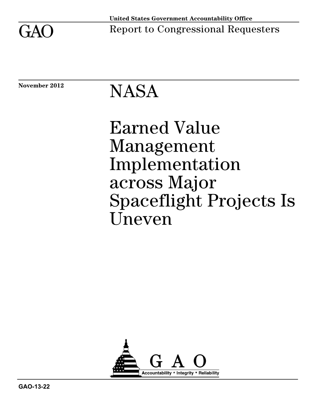 GAO-13-22, NASA: Earned Value Management Implementation