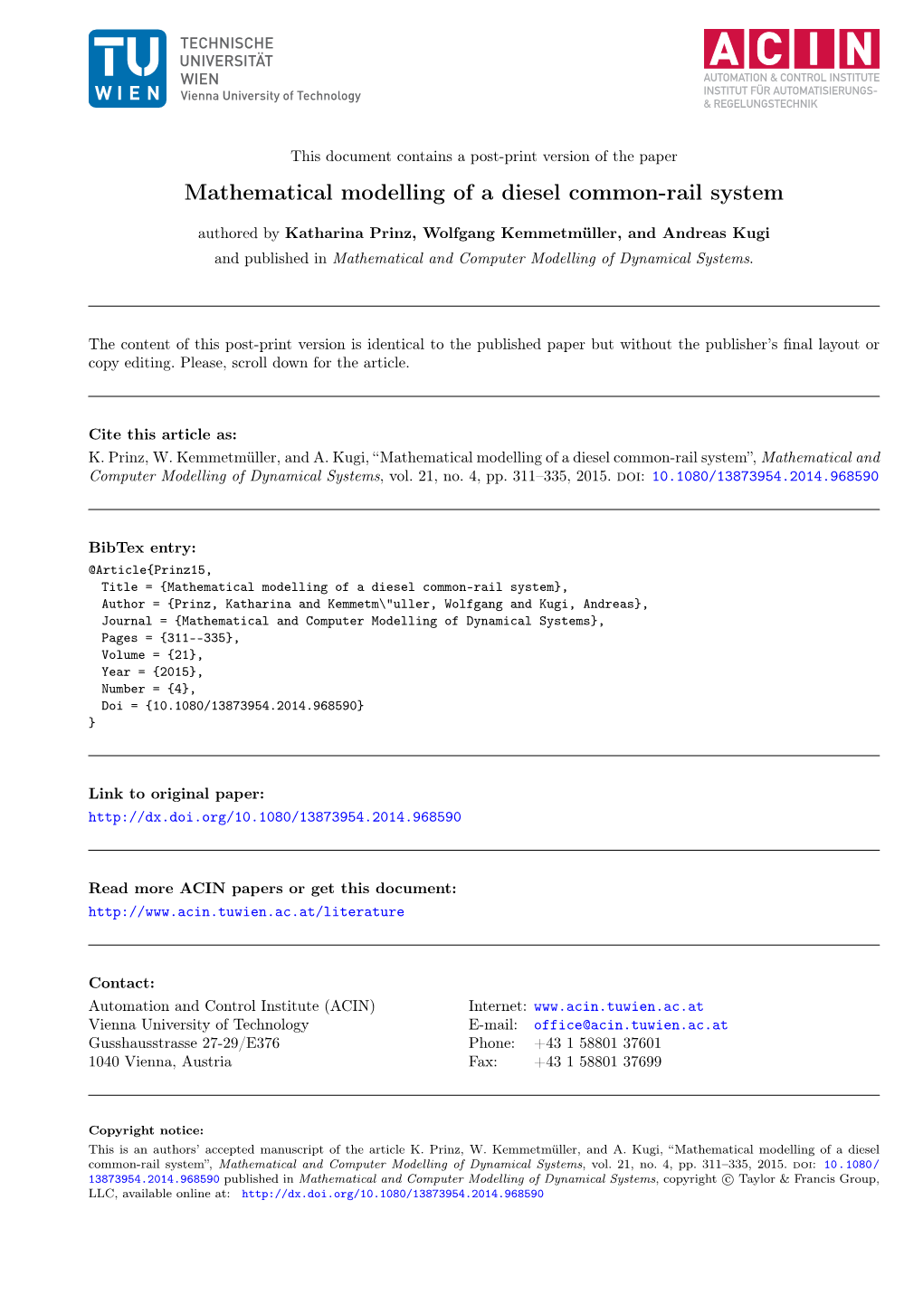 Mathematical Modelling of a Diesel Common-Rail System