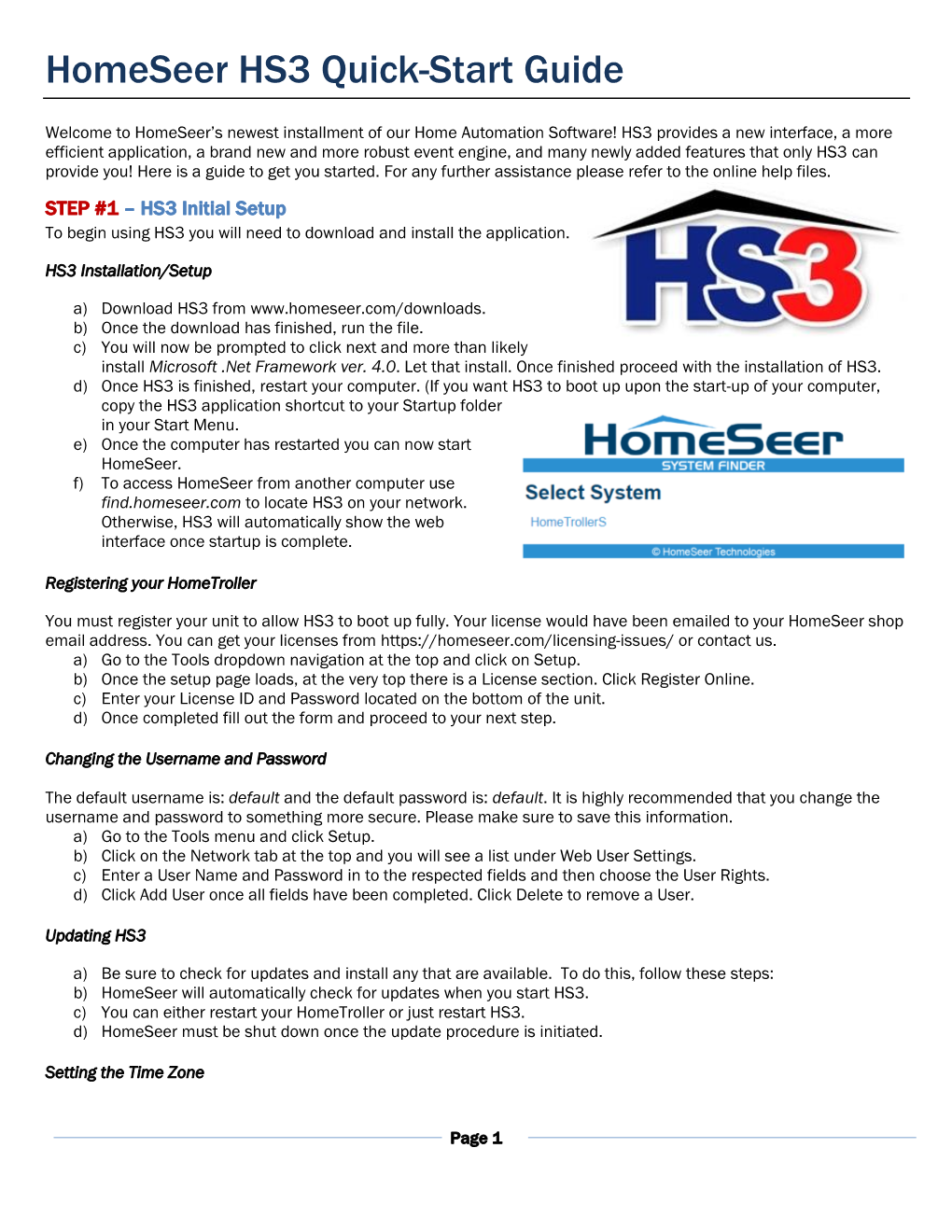 Homeseer HS3 Quick-Start Guide