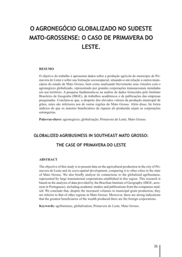 O Agronegócio Globalizado No Sudeste Mato-Grossense: O Caso De Primavera Do Leste