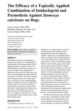 The Efficacy of a Topically Applied Combination of Imidacloprid and Permethrin Against Stomoxys Calcitrans on Dogs