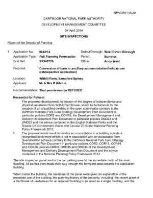 DARTMOOR NATIONAL PARK AUTHORITY 04 April 2014 SITE INSPECTIONS Report of the Director of Planning NPA/DM/14/020 DEVELOPMENT