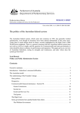 The Politics of the Australian Federal System