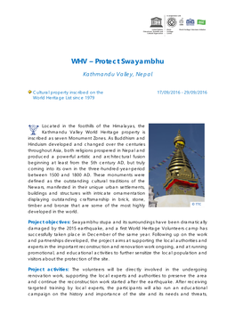 WHV- Protect Swayambhu, Nepal, Volunteers Initiative Nepal