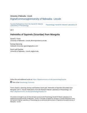 Helminths of Squirrels (Sciuridae) from Mongolia