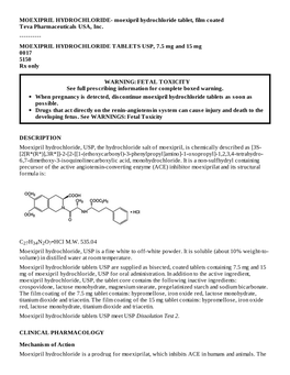 MOEXIPRIL HYDROCHLORIDE TABLETS USP, 7.5 Mg and 15 Mg 0017 5150 Rx Only