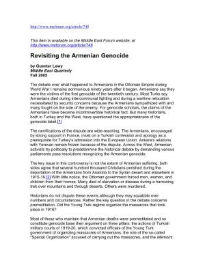 Revisiting the Armenian Genocide by Guenter Lewy Middle East Quarterly Fall 2005