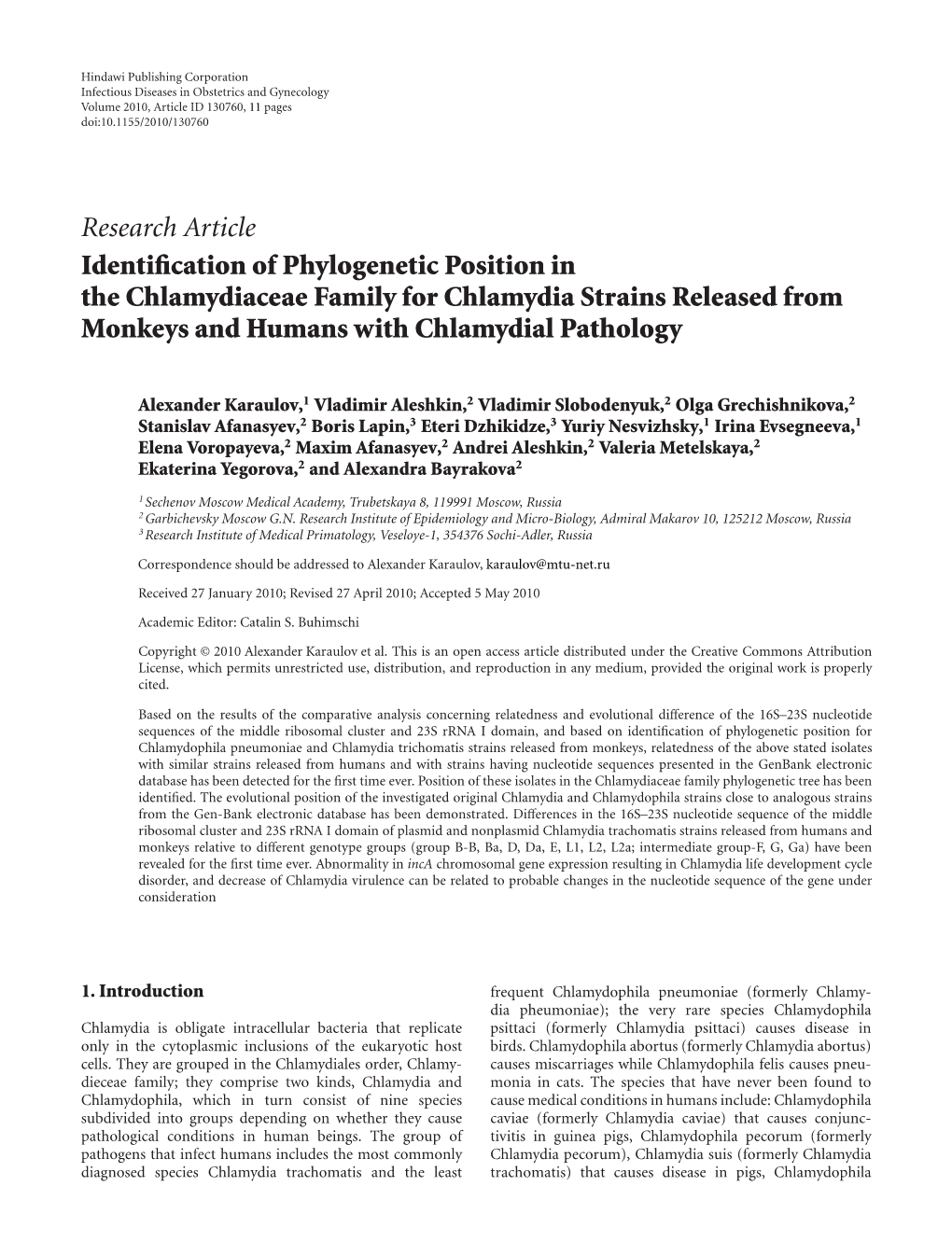 Identification of Phylogenetic Position in the Chlamydiaceae Family For