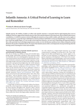 Infantile Amnesia: a Critical Period of Learning to Learn and Remember