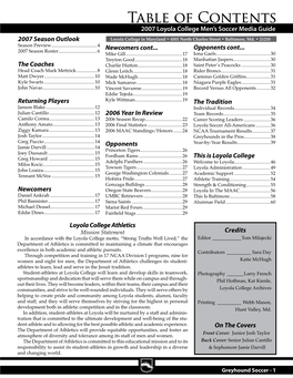 Table of Contents 2007 Loyola College Men’S Soccer Media Guide
