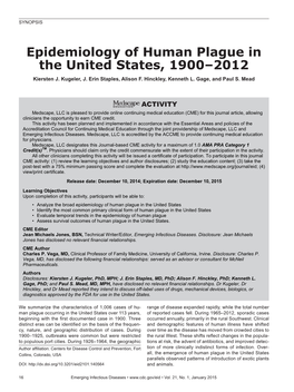 Epidemiology of Human Plague in the United States, 1900–2012 Kiersten J