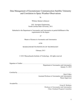 Data Management of Geostationary Communication Satellite Telemetry and Correlation to Space Weather Observations