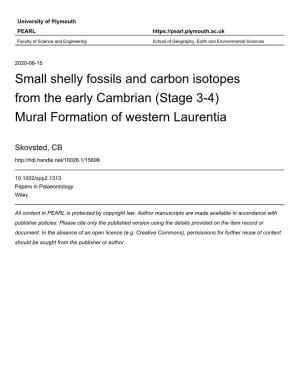 Small Shelly Fossils and Carbon Isotopes from the Early Cambrian (Stage 3-4) Mural Formation of Western Laurentia