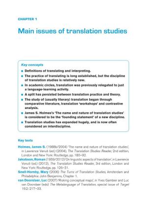 Main Issues of Translation Studies