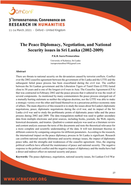 The Peace Diplomacy, Negotiation, and National Security Issues in Sri Lanka (2002-2009)