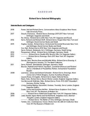 Richard Serra Selected Bibliography