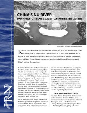 CHINA's NU RIVER Cultivation, Thereby Increasing Pressure on the Protected Millions of People Live Downstream of the Proposed Dams Area