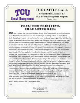 THE CATTLE CALL Newsletter for Alumni of the TCU Ranch Management Program Winter 2014
