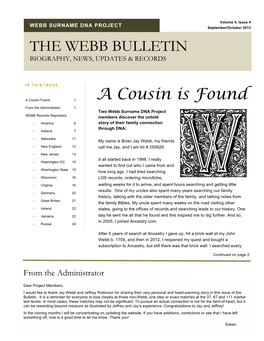 THE WEBB BULLETIN a Cousin Is Found