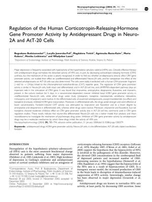 Regulation of the Human Corticotropin-Releasing-Hormone Gene Promoter Activity by Antidepressant Drugs in Neuro- 2A and Att-20 Cells
