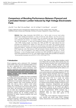 Comparison of Bonding Performance Between Plywood and Laminated Veneer Lumber Induced by High Voltage Electrostatic Field