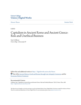 Capitalism in Ancient Rome and Ancient Greece: Risk and Unethical Business Sam Goldman Union College - Schenectady, NY