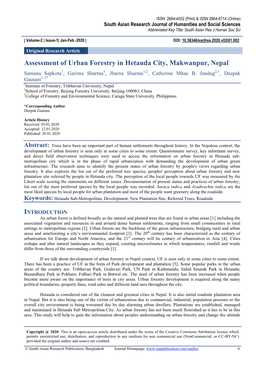Assessment of Urban Forestry in Hetauda City, Makwanpur, Nepal