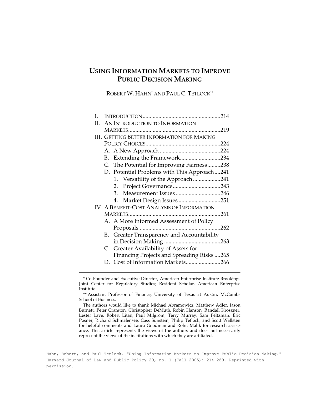 Using Information Markets to Improve Public Decision Making