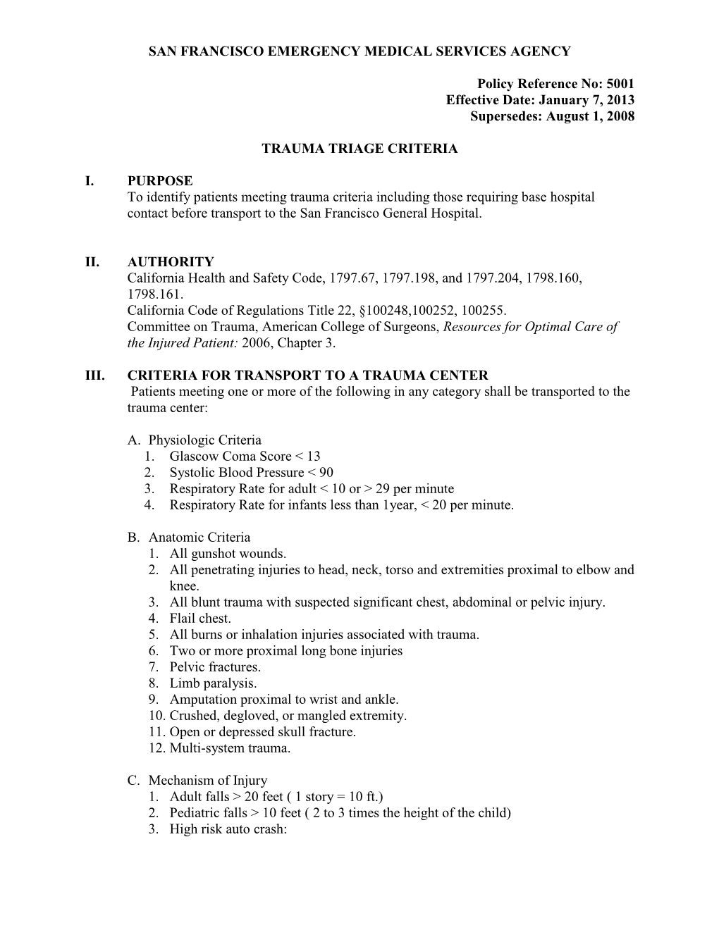 Trauma Triage Criteria - DocsLib