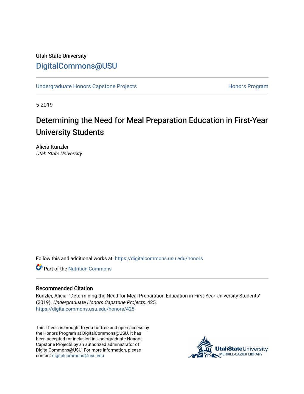 Determining the Need for Meal Preparation Education in First-Year University Students