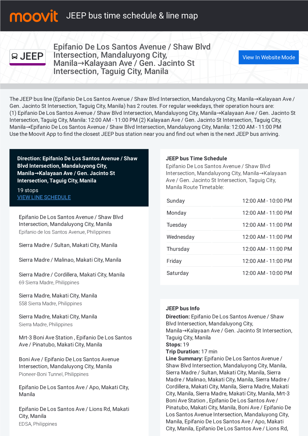 JEEP Bus Time Schedule & Line Route