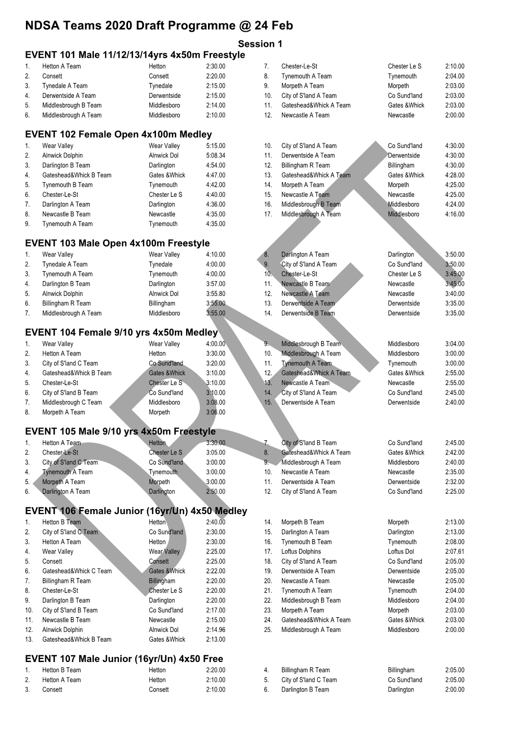 NDSA Teams 2020 Draft Programme @ 24 Feb