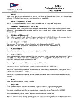 LASER Sailing Instructions 2020 Season