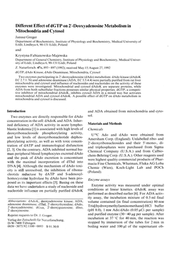Deoxyadenosine Metabolism in Mitochondria and Cytosol