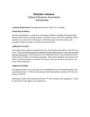 Madeline Solomon Galena Education Association Scholarship