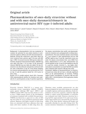 Pharmacokinetics of Once-Daily Etravirine Without and with Once-Daily Darunavir/Ritonavir in Antiretroviral-Naive HIV Type-1-Infected Adults