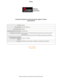 Interface Between Fungi and Green Algae in Lichen Associations