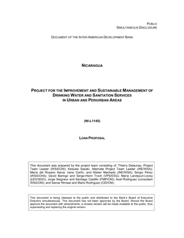 Nicaragua Project for the Improvement and Sustainable Management of Drinking Water and Sanitation Services in Urban and Periurban Areas (Ni-L1145)