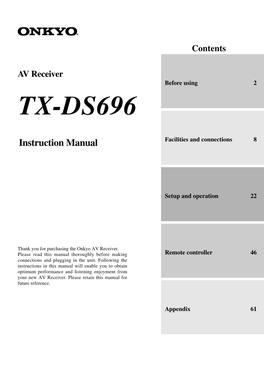 AV Receiver Before Using 2 TX-DS696