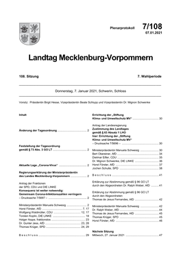 7/108 Landtag Mecklenburg-Vorpommern